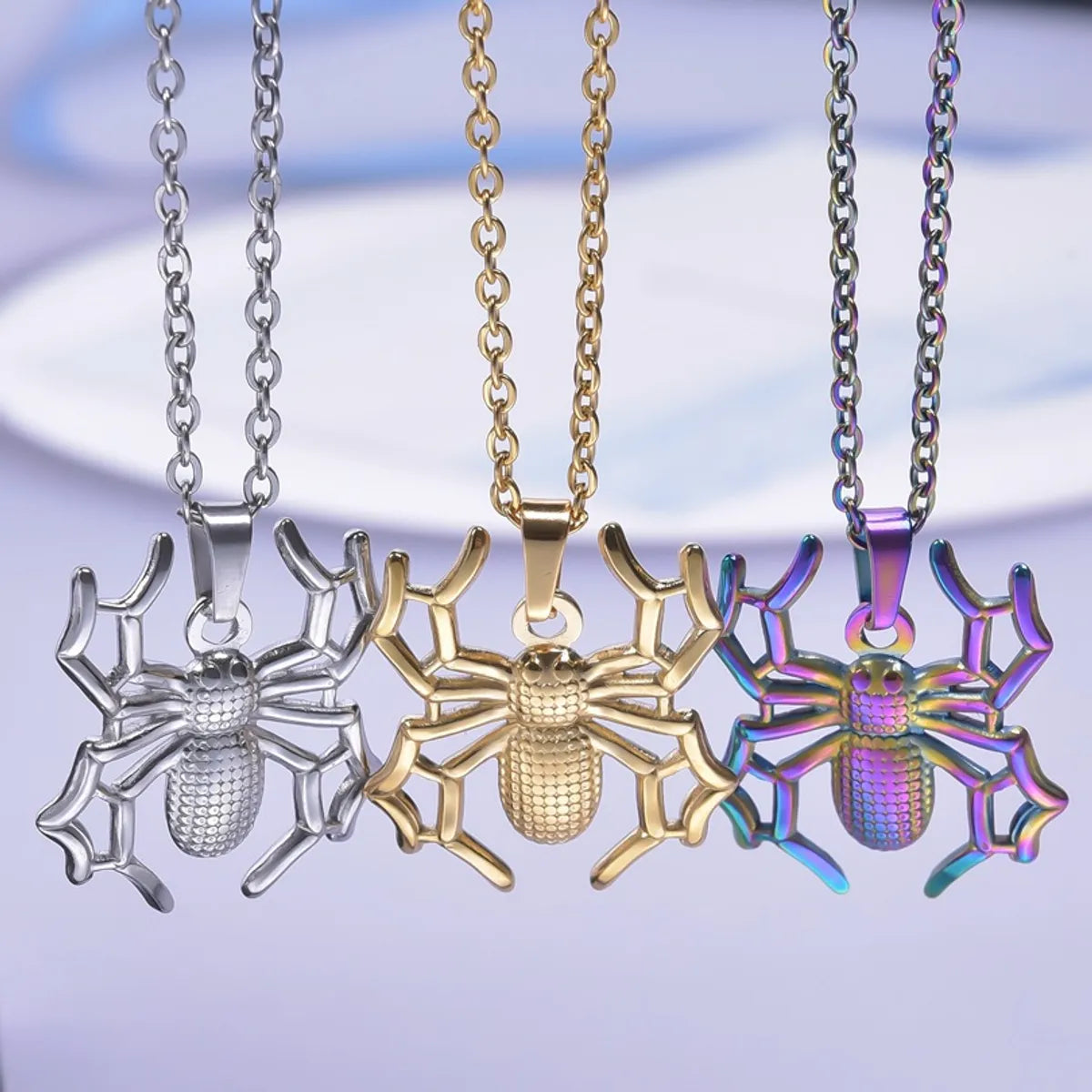 304 Stainless Steel 18K Gold Plated IG Style Cool Style Plating Geometric Spider Pendant Necklace