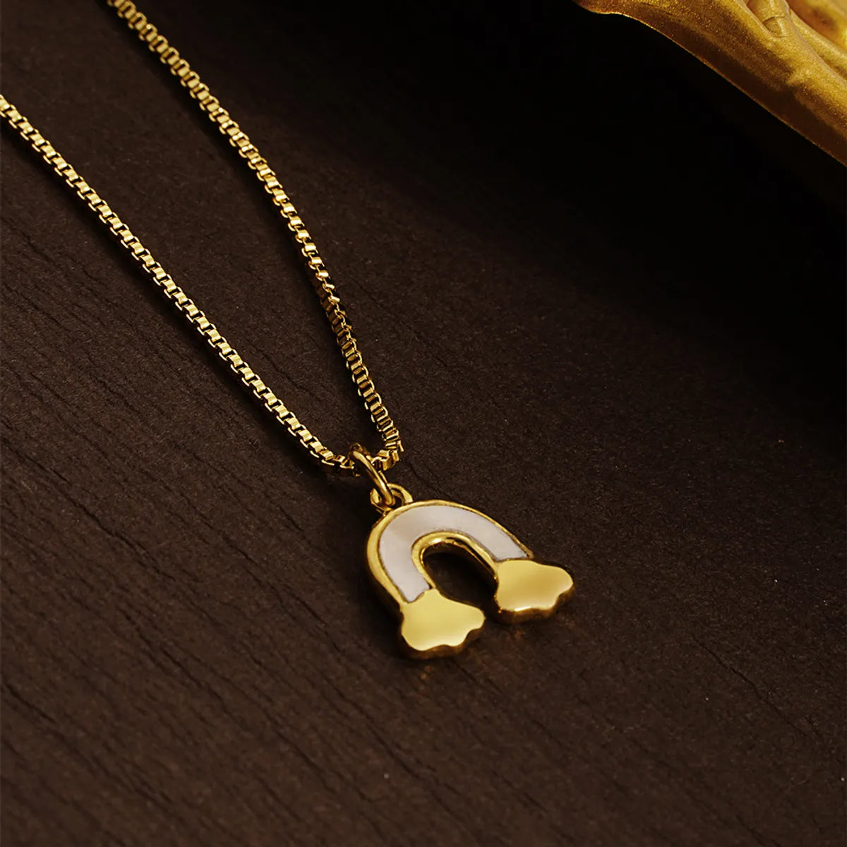 304 Stainless Steel 18K Gold Plated IG Style Cute Plating Inlay Rainbow Shell Pendant Necklace