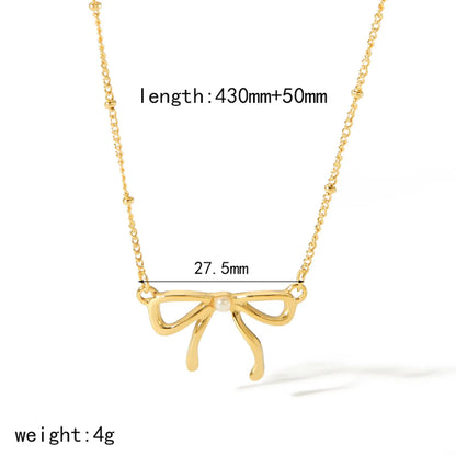 Wholesale Jewelry IG Style Elegant Cute Bow Knot 304 Stainless Steel Agate Zircon 18K Gold Plated Polishing Inlay Necklace