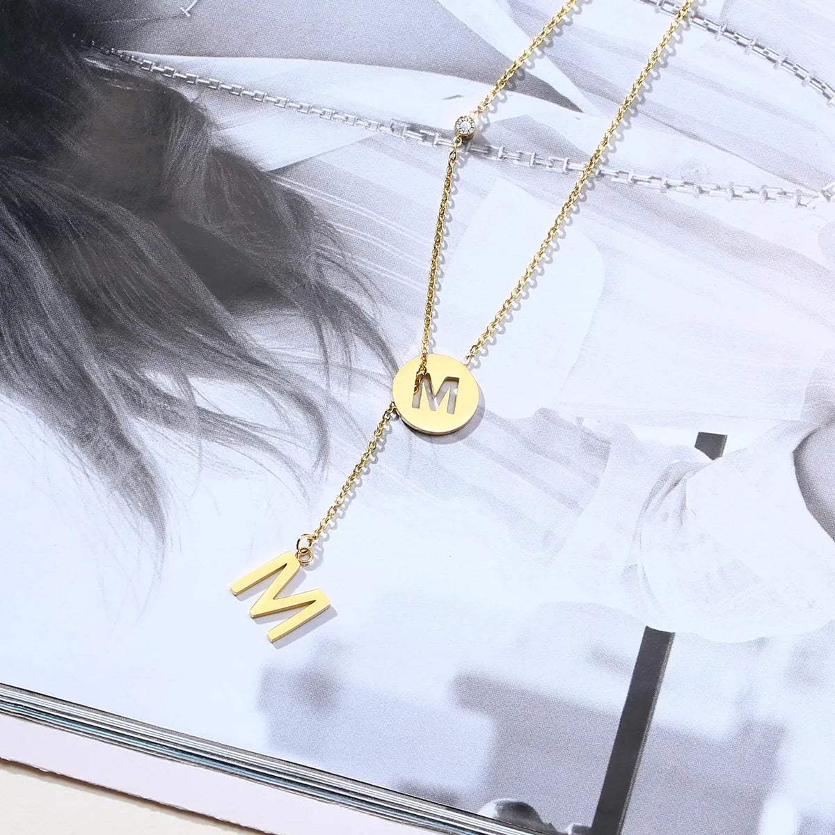 304 Stainless Steel 18K Gold Plated IG Style Elegant MAMA Hollow Out Inlay Letter Zircon Pendant Necklace