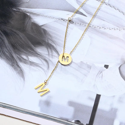 304 Stainless Steel 18K Gold Plated IG Style Elegant MAMA Hollow Out Inlay Letter Zircon Pendant Necklace