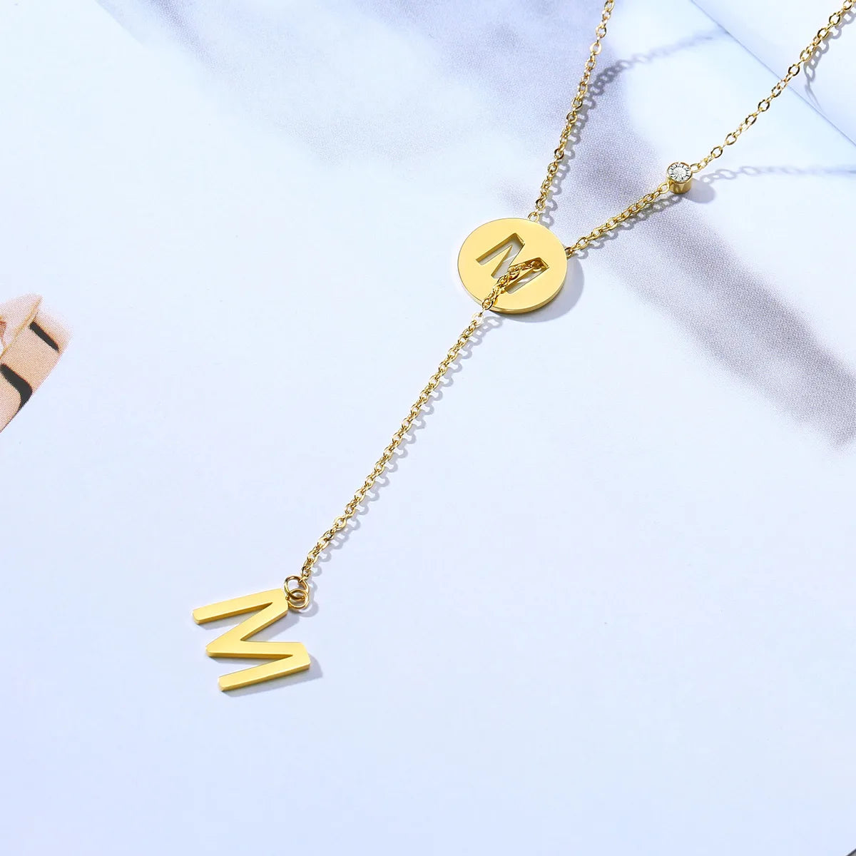 304 Stainless Steel 18K Gold Plated IG Style Elegant MAMA Hollow Out Inlay Letter Zircon Pendant Necklace