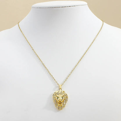 304 Stainless Steel 18K Gold Plated IG Style Elegant Plating Inlay Lion Zircon Pendant Necklace