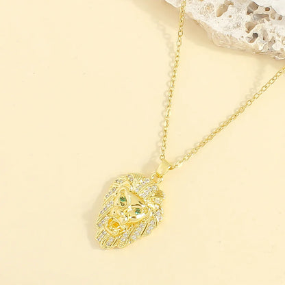 304 Stainless Steel 18K Gold Plated IG Style Elegant Plating Inlay Lion Zircon Pendant Necklace