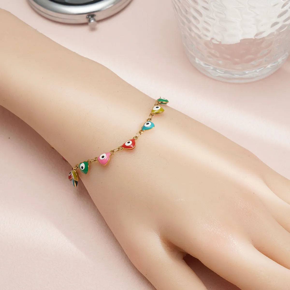 304 Stainless Steel 18K Gold Plated IG Style Enamel Heart Shape Eye Bracelets