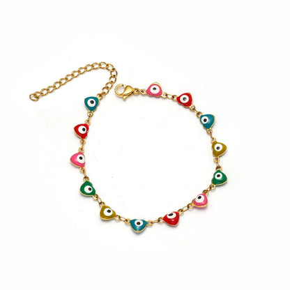 304 Stainless Steel 18K Gold Plated IG Style Enamel Heart Shape Eye Bracelets