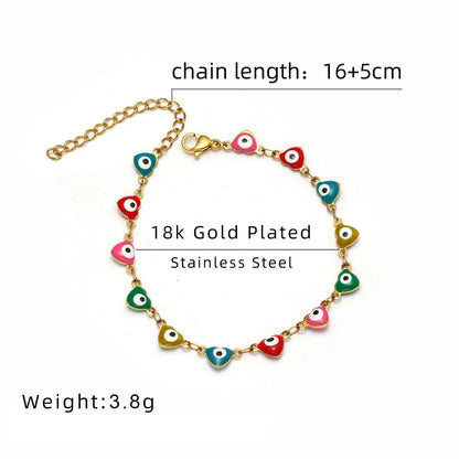 304 Stainless Steel 18K Gold Plated IG Style Enamel Heart Shape Eye Bracelets