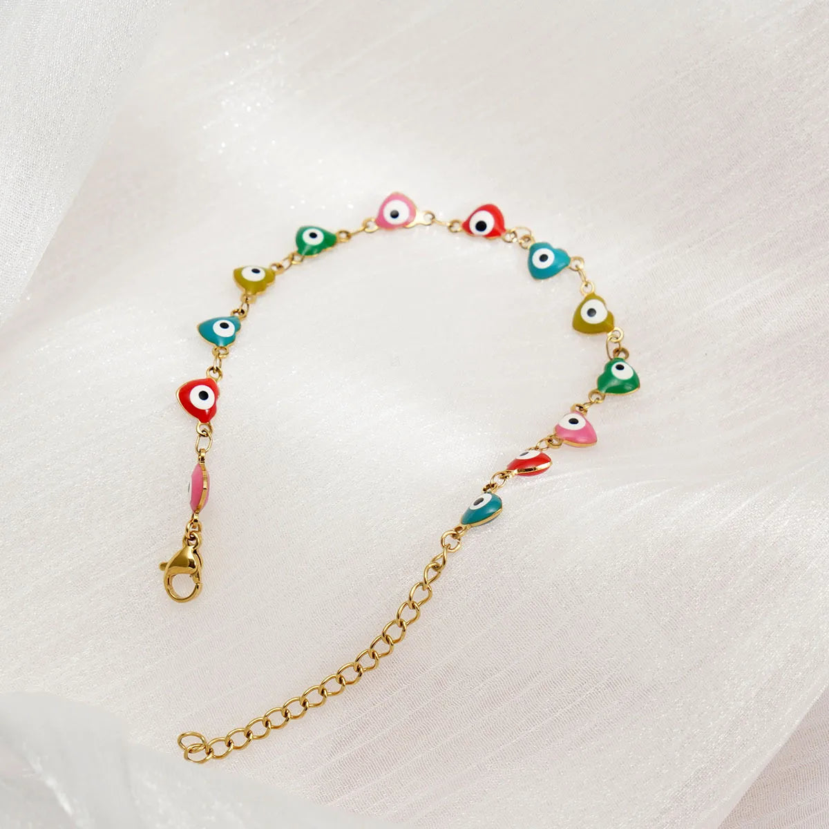 304 Stainless Steel 18K Gold Plated IG Style Enamel Heart Shape Eye Bracelets