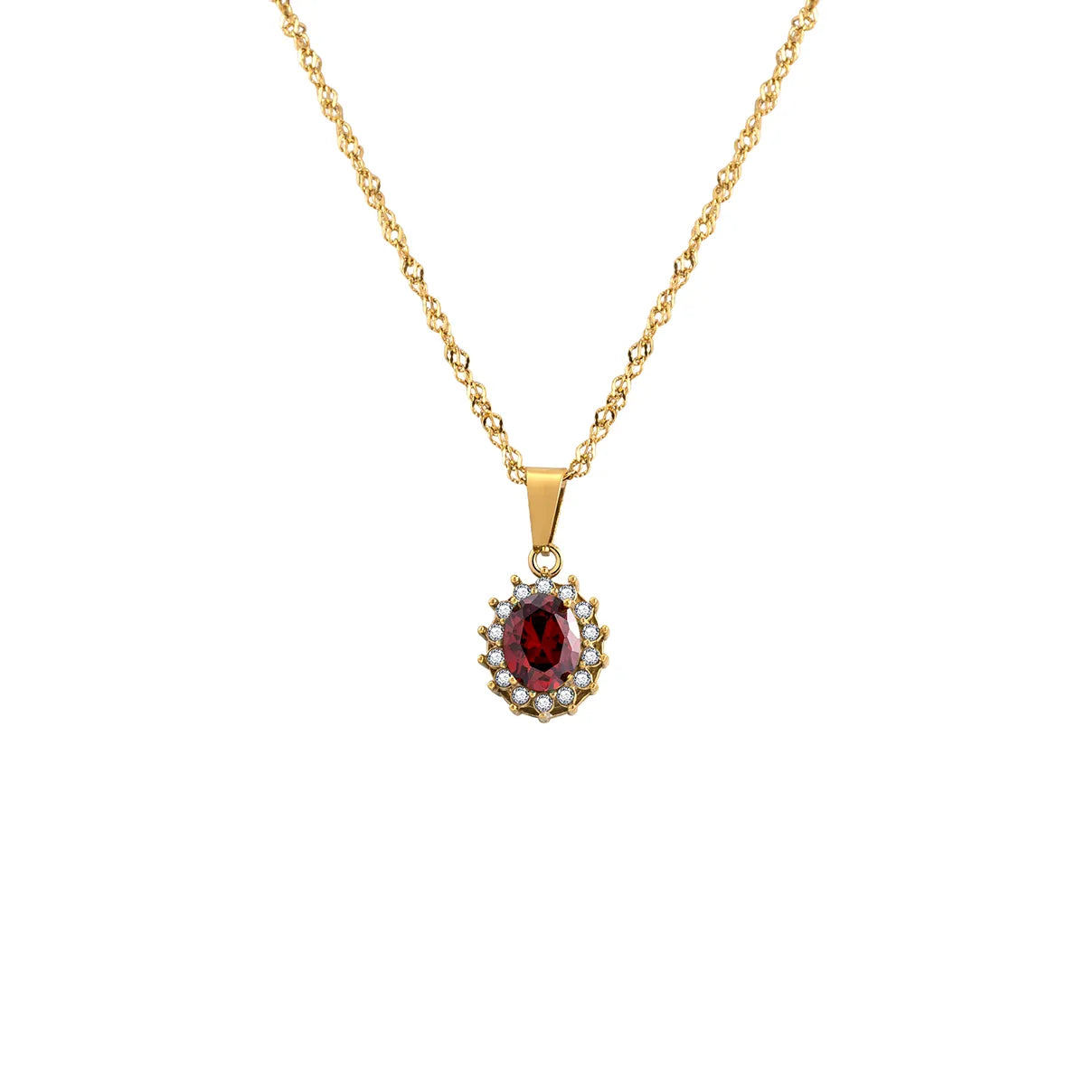 304 Stainless Steel 18K Gold Plated IG Style Glam French Style Plating Inlay Oval Rhinestones Zircon Pendant Necklace