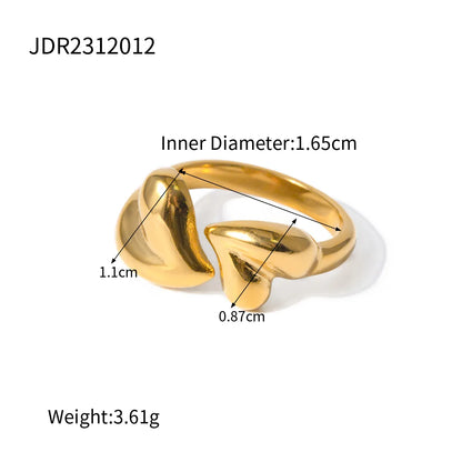 304 Stainless Steel 18K Gold Plated IG Style Heart Shape Solid Color Open Rings