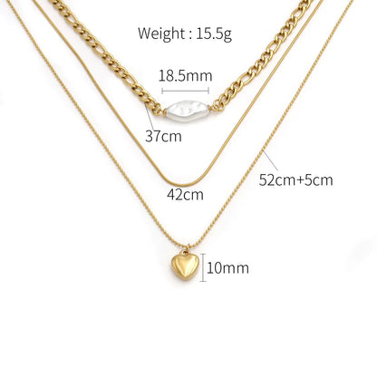 304 Stainless Steel 18K Gold Plated IG Style Heart Shape Three Layer Necklace