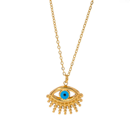 304 Stainless Steel 18K Gold Plated IG Style Hollow Out Devil's Eye Necklace