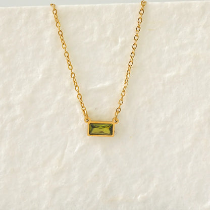 Wholesale Jewelry IG Style Modern Style Classic Style Rectangle 304 Stainless Steel Zircon 18K Gold Plated Inlay Pendant Necklace