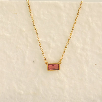 Wholesale Jewelry IG Style Modern Style Classic Style Rectangle 304 Stainless Steel Zircon 18K Gold Plated Inlay Pendant Necklace