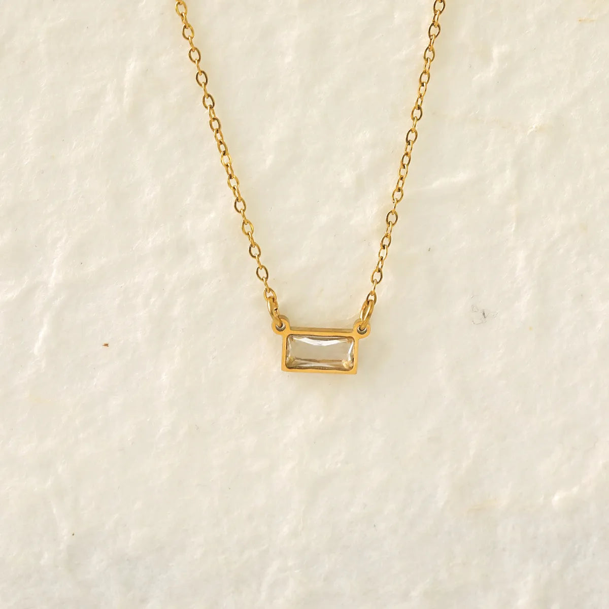 Wholesale Jewelry IG Style Modern Style Classic Style Rectangle 304 Stainless Steel Zircon 18K Gold Plated Inlay Pendant Necklace