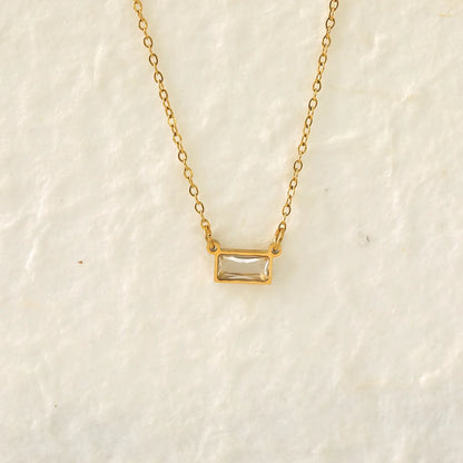 Wholesale Jewelry IG Style Modern Style Classic Style Rectangle 304 Stainless Steel Zircon 18K Gold Plated Inlay Pendant Necklace