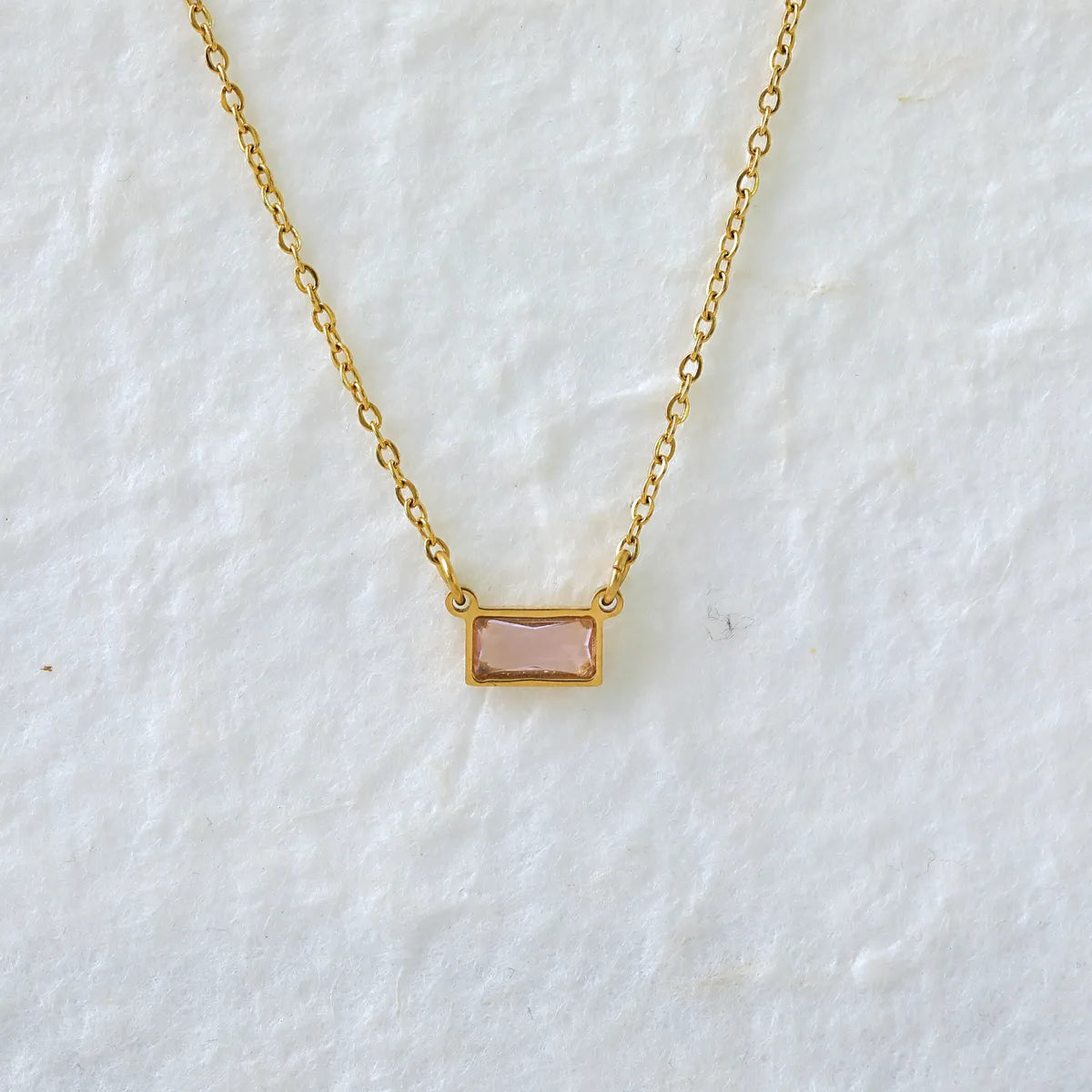 Wholesale Jewelry IG Style Modern Style Classic Style Rectangle 304 Stainless Steel Zircon 18K Gold Plated Inlay Pendant Necklace