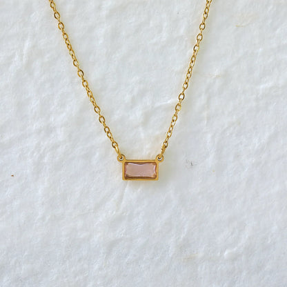 Wholesale Jewelry IG Style Modern Style Classic Style Rectangle 304 Stainless Steel Zircon 18K Gold Plated Inlay Pendant Necklace