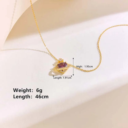 304 Stainless Steel 18K Gold Plated IG Style Modern Style Classic Style Plating Inlay Heart Shape Rhinestones Pendant Necklace