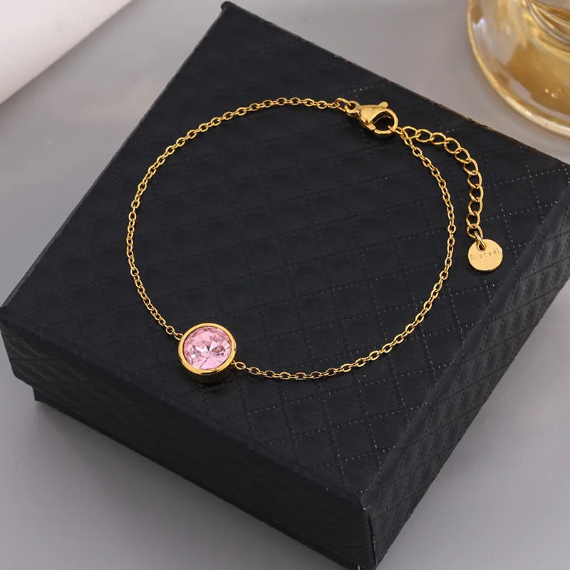 IG Style Modern Style Classic Style Round Multicolor 304 Stainless Steel 18K Gold Plated Artificial Rhinestones Bracelets In Bulk