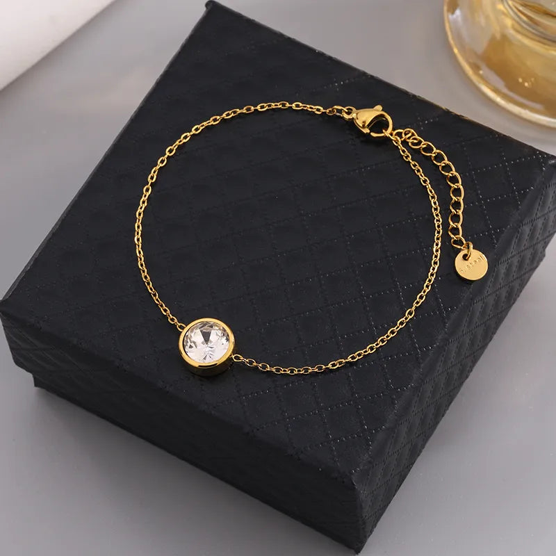 IG Style Modern Style Classic Style Round Multicolor 304 Stainless Steel 18K Gold Plated Artificial Rhinestones Bracelets In Bulk