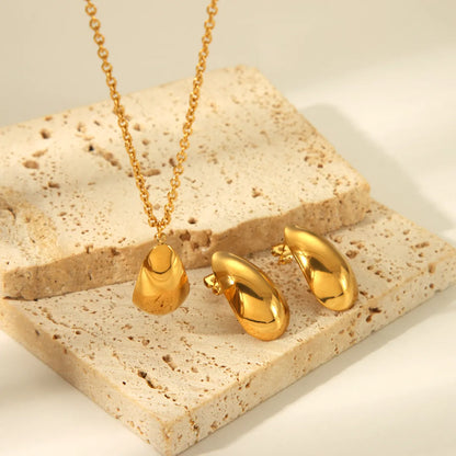 304 Stainless Steel 18K Gold Plated IG Style Nordic Style Basic Polishing Plating Water Droplets Earrings Necklace