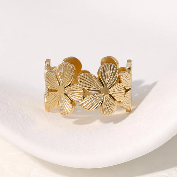 304 Stainless Steel 18K Gold Plated IG Style Pastoral Simple Style Plating Flower Open Rings