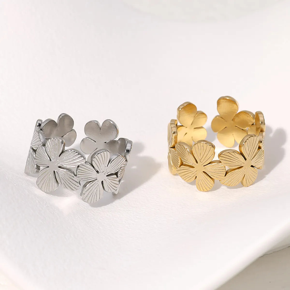 304 Stainless Steel 18K Gold Plated IG Style Pastoral Simple Style Plating Flower Open Rings