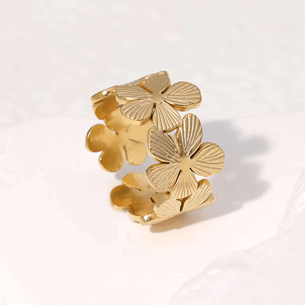 304 Stainless Steel 18K Gold Plated IG Style Pastoral Simple Style Plating Flower Open Rings