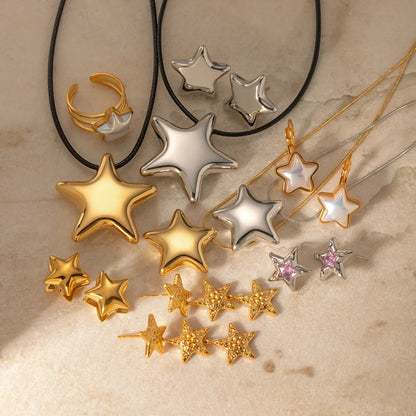 304 Stainless Steel 18K Gold Plated IG Style Plating Pentagram Earrings Necklace