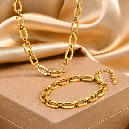 304 Stainless Steel 18K Gold Plated IG Style Plating Solid Color Bracelets Necklace