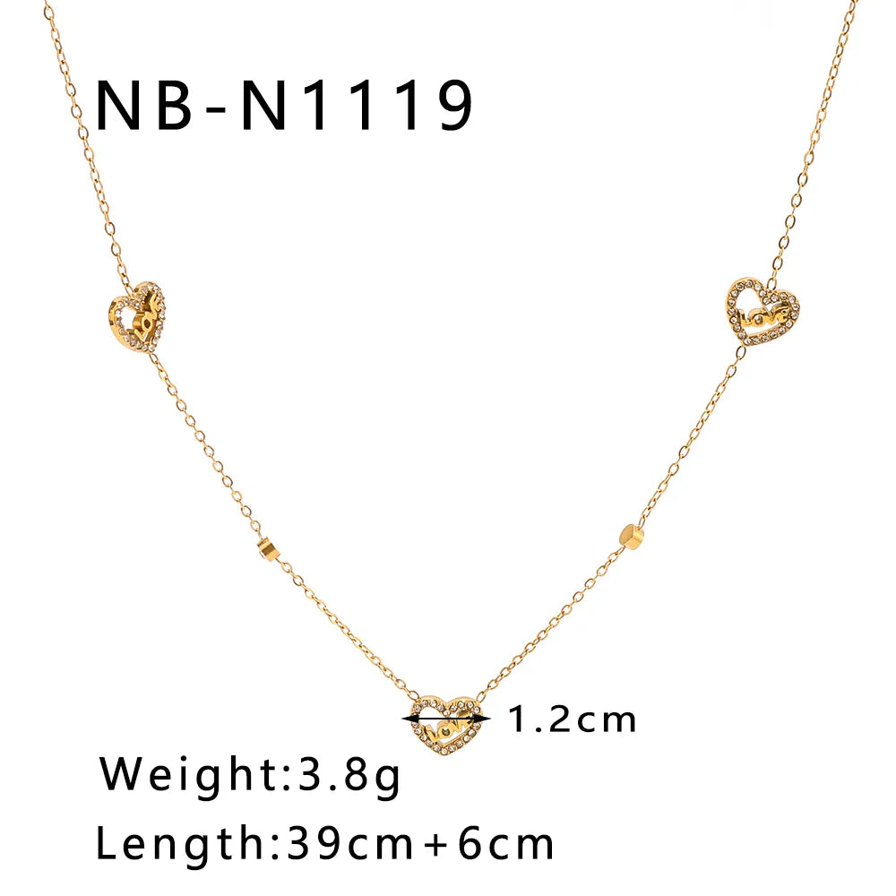 304 Stainless Steel 18K Gold Plated IG Style Romantic Shiny Hollow Out Inlay Love Heart Shape Rhinestones Necklace