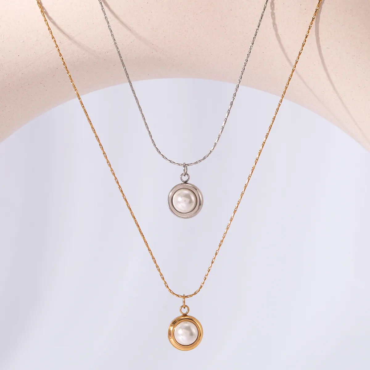 Wholesale Jewelry IG Style Romantic Simple Style Round 304 Stainless Steel Pearl 18K Gold Plated Three-Dimensional Inlay Pendant Necklace