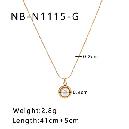 Wholesale Jewelry IG Style Romantic Simple Style Round 304 Stainless Steel Pearl 18K Gold Plated Three-Dimensional Inlay Pendant Necklace