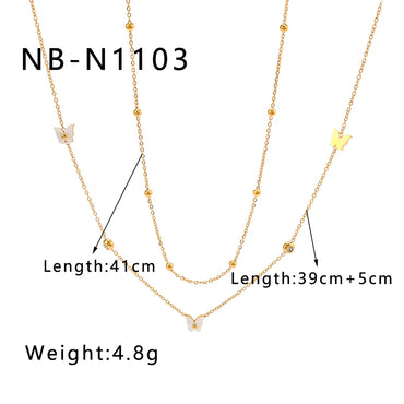 304 Stainless Steel 18K Gold Plated IG Style Romantic Sweet Inlay Butterfly Acrylic Rhinestones Double Layer Necklaces