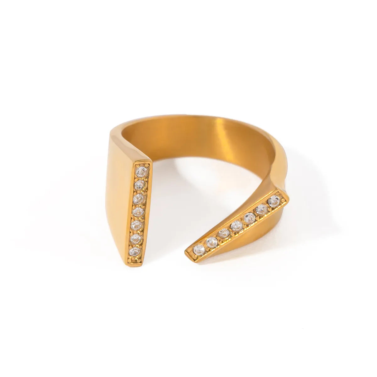 Wholesale Jewelry IG Style Simple Style Geometric 304 Stainless Steel Zircon 18K Gold Plated Asymmetrical Inlay Open Rings