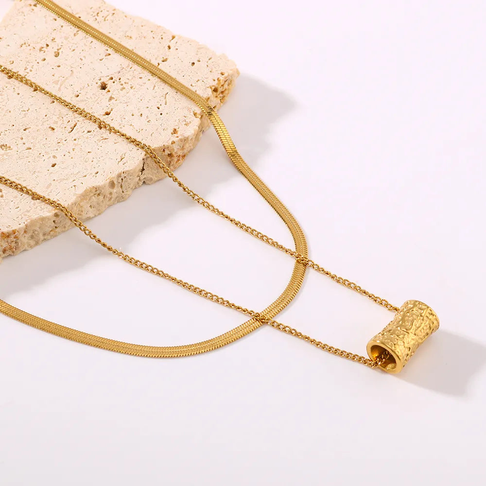 304 Stainless Steel 18K Gold Plated IG Style Simple Style Geometric Double Layer Necklaces