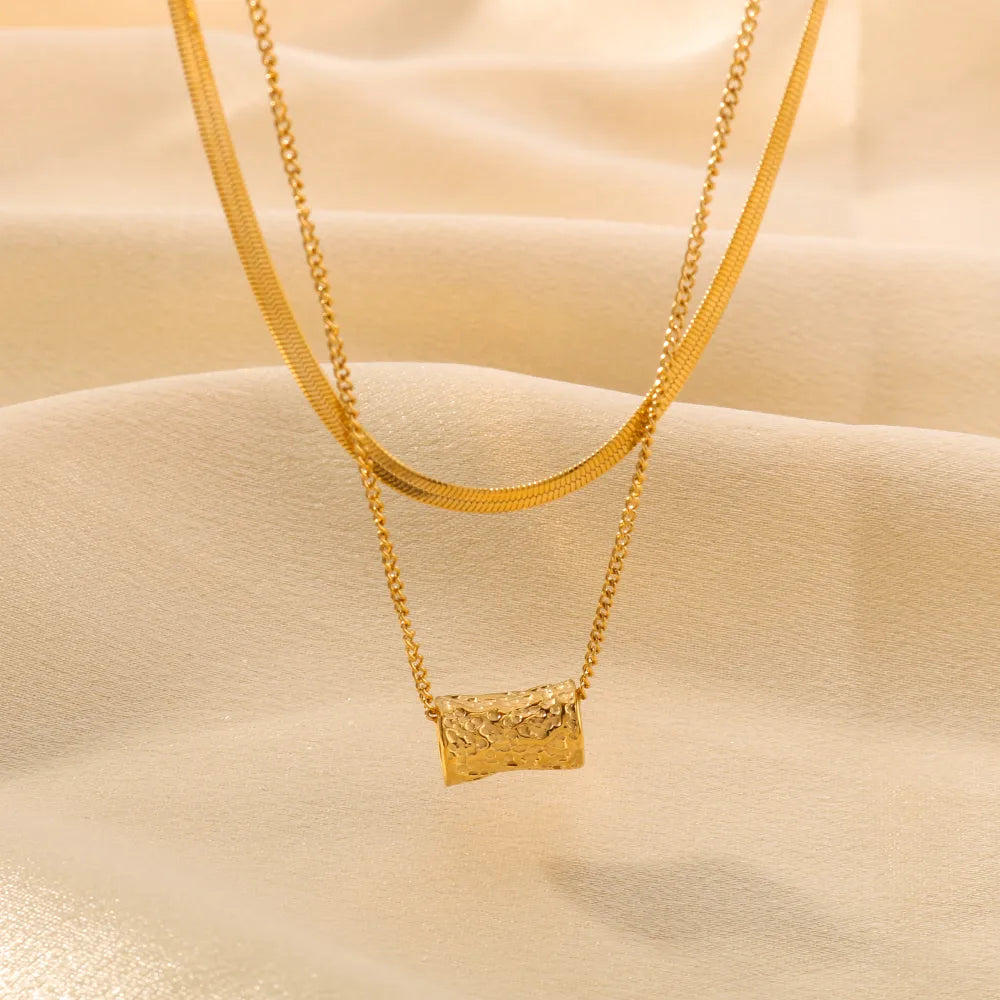 304 Stainless Steel 18K Gold Plated IG Style Simple Style Geometric Double Layer Necklaces