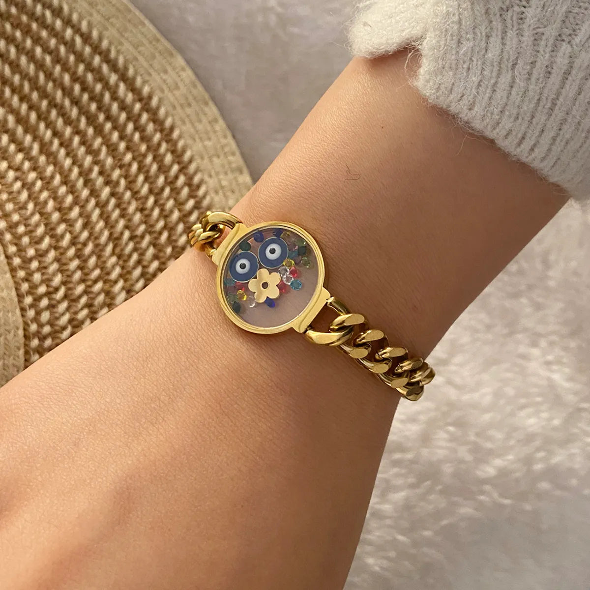 IG Style Simple Style Round Eye Flower 304 Stainless Steel 18K Gold Plated Bracelets In Bulk