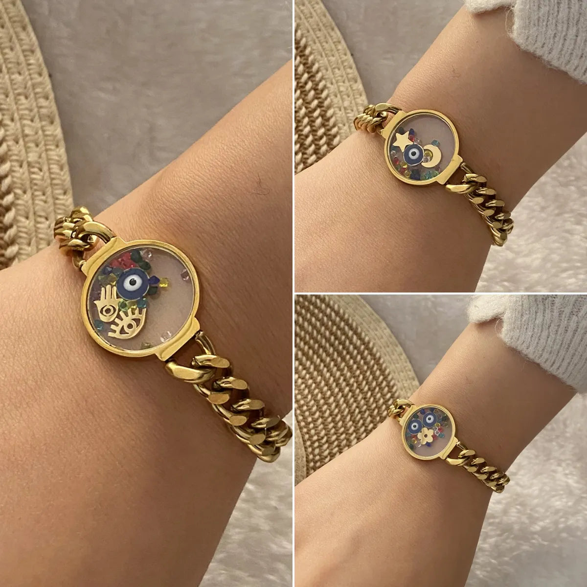 IG Style Simple Style Round Eye Flower 304 Stainless Steel 18K Gold Plated Bracelets In Bulk