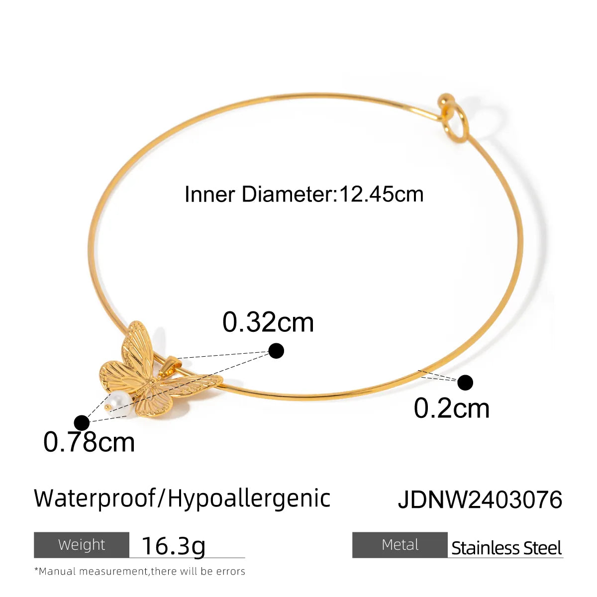 304 Stainless Steel 18K Gold Plated IG Style Simple Style Pearl Butterfly Choker