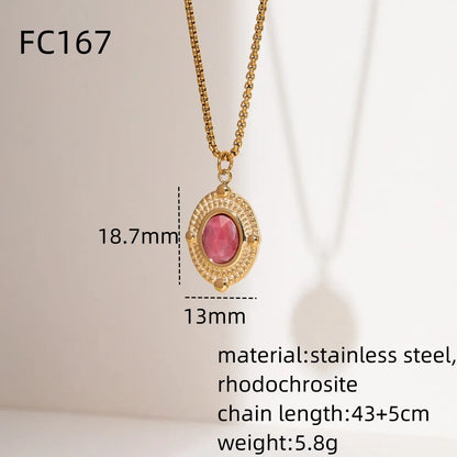 304 Stainless Steel 18K Gold Plated IG Style Simple Style Plating Inlay Geometric Natural Stone Pendant Necklace