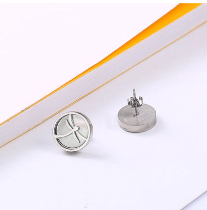 304 Stainless Steel 18K Gold Plated IG Style Simple Style Polishing Plating Inlay Round Dragonfly Shell Earrings Necklace