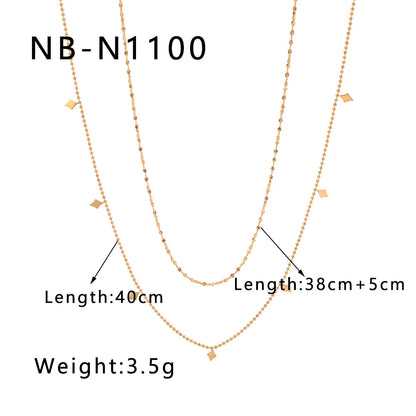 304 Stainless Steel 18K Gold Plated IG Style Simple Style Rhombus Double Layer Necklaces