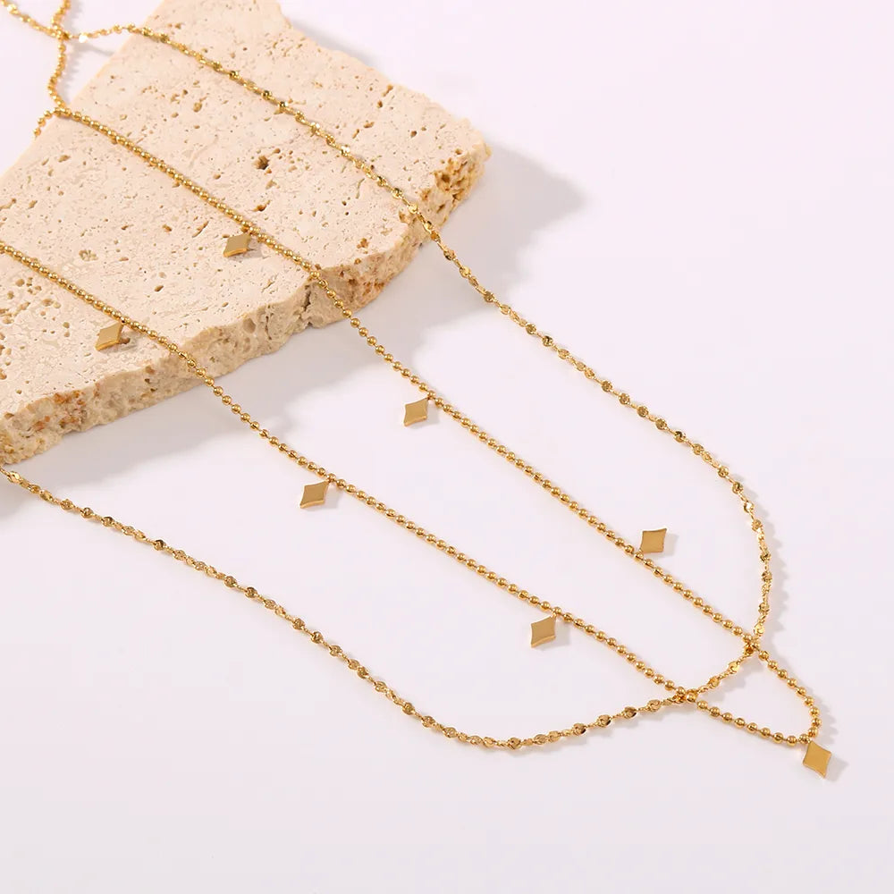 304 Stainless Steel 18K Gold Plated IG Style Simple Style Rhombus Double Layer Necklaces