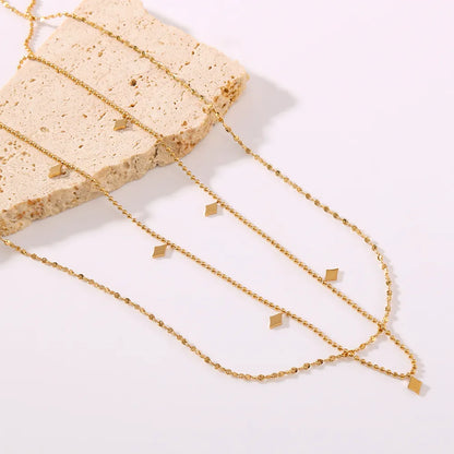 304 Stainless Steel 18K Gold Plated IG Style Simple Style Rhombus Double Layer Necklaces