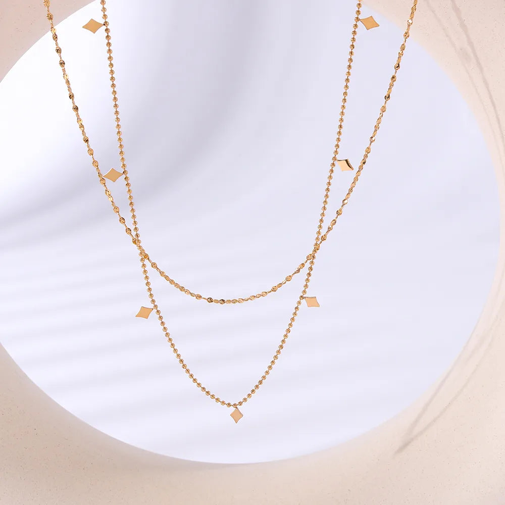 304 Stainless Steel 18K Gold Plated IG Style Simple Style Rhombus Double Layer Necklaces