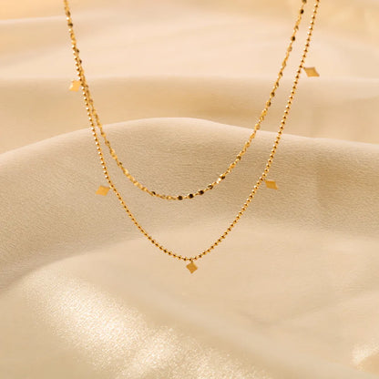 304 Stainless Steel 18K Gold Plated IG Style Simple Style Rhombus Double Layer Necklaces