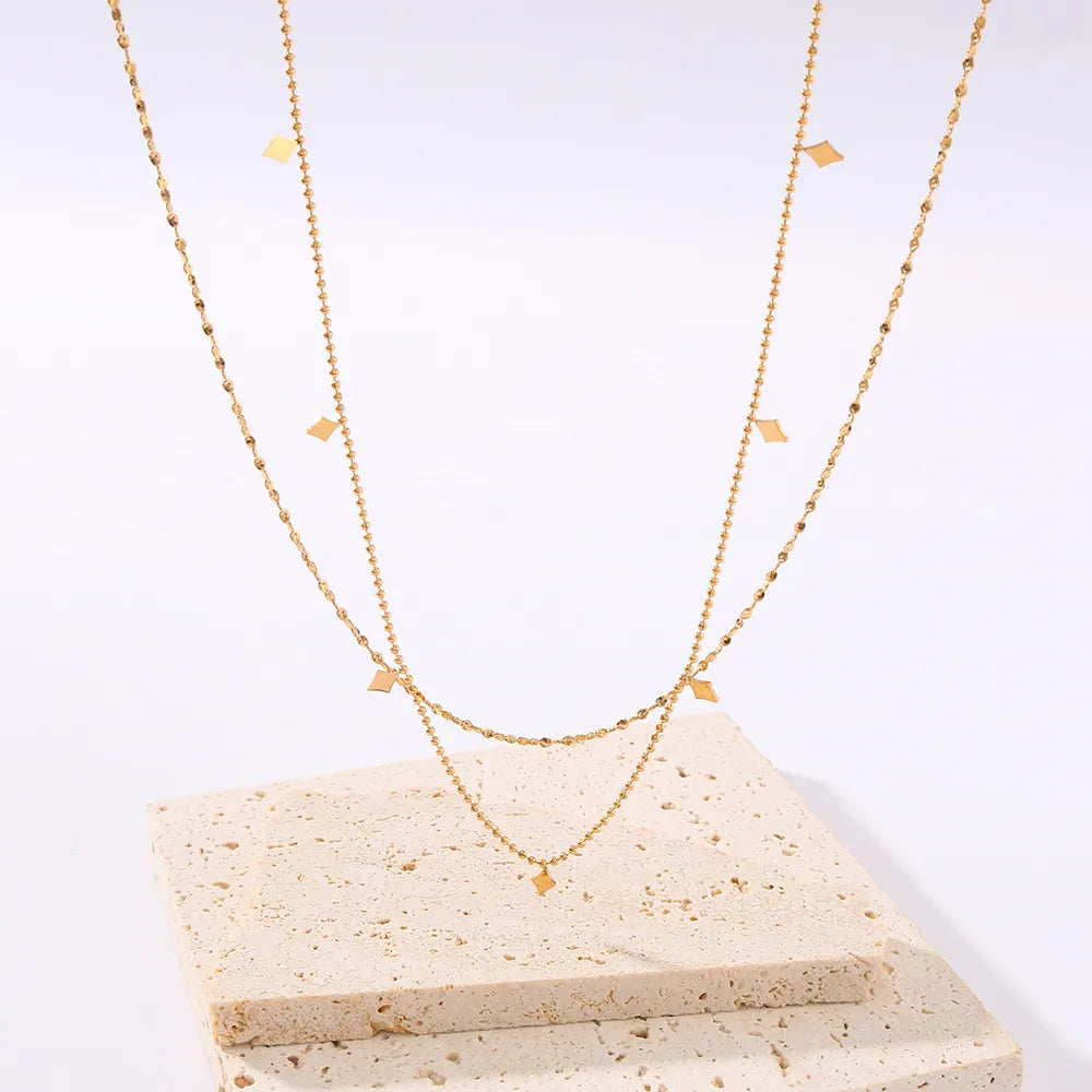 304 Stainless Steel 18K Gold Plated IG Style Simple Style Rhombus Double Layer Necklaces