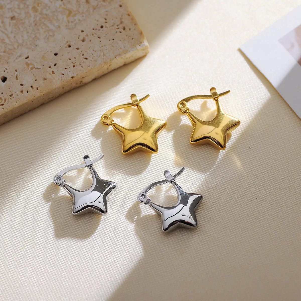 304 Stainless Steel 18K Gold Plated IG Style Simple Style Star Earrings Necklace